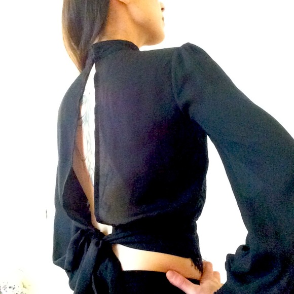 Black lace high neck blouse - Picture 2 of 3